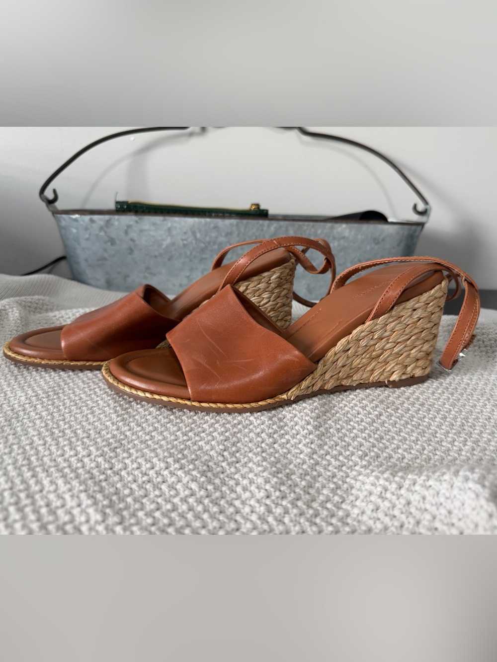 Nordstrom Women's Tan Leather Espadrille Wedge Sandals